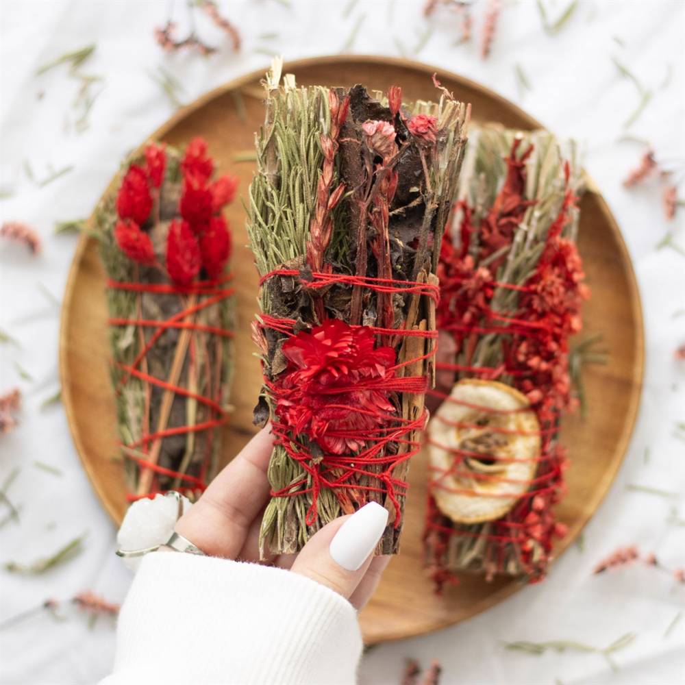 Something Different - 6in Ritual Wand with Rosemary and Red Flowers Smudge stick - Multicolours